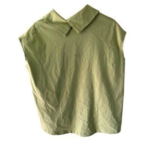 Sans & Sans Womens Sleeveless Collared Top Size Small Green Relaxed Boxy Casual